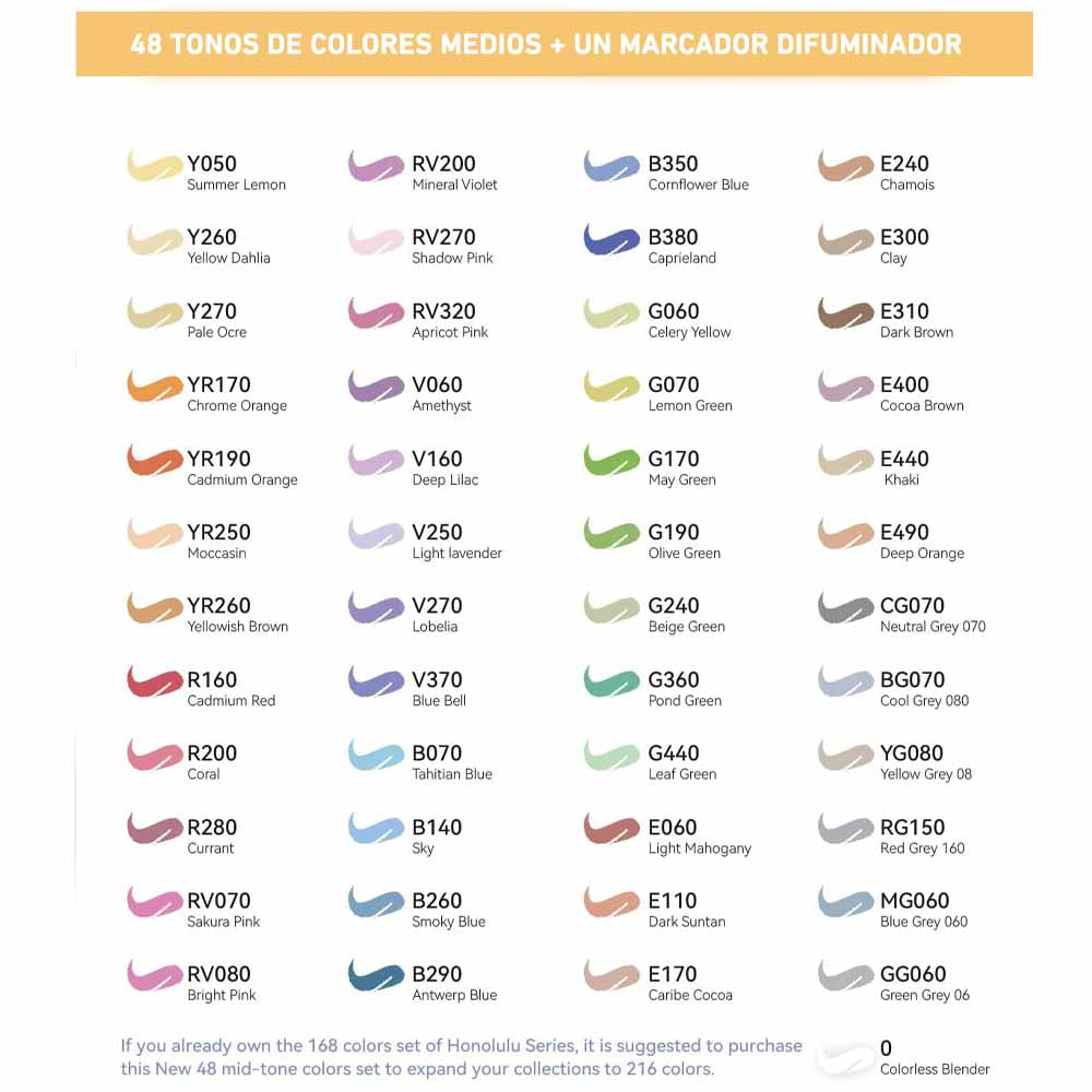 Ohuhu 48 marcadores tonos medios Pincel&biselada