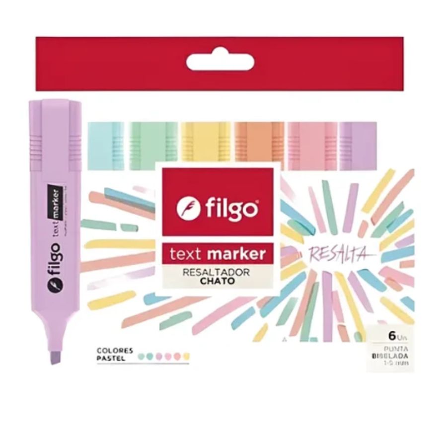 Estuche 6 Resaltadores Filgo Pastel