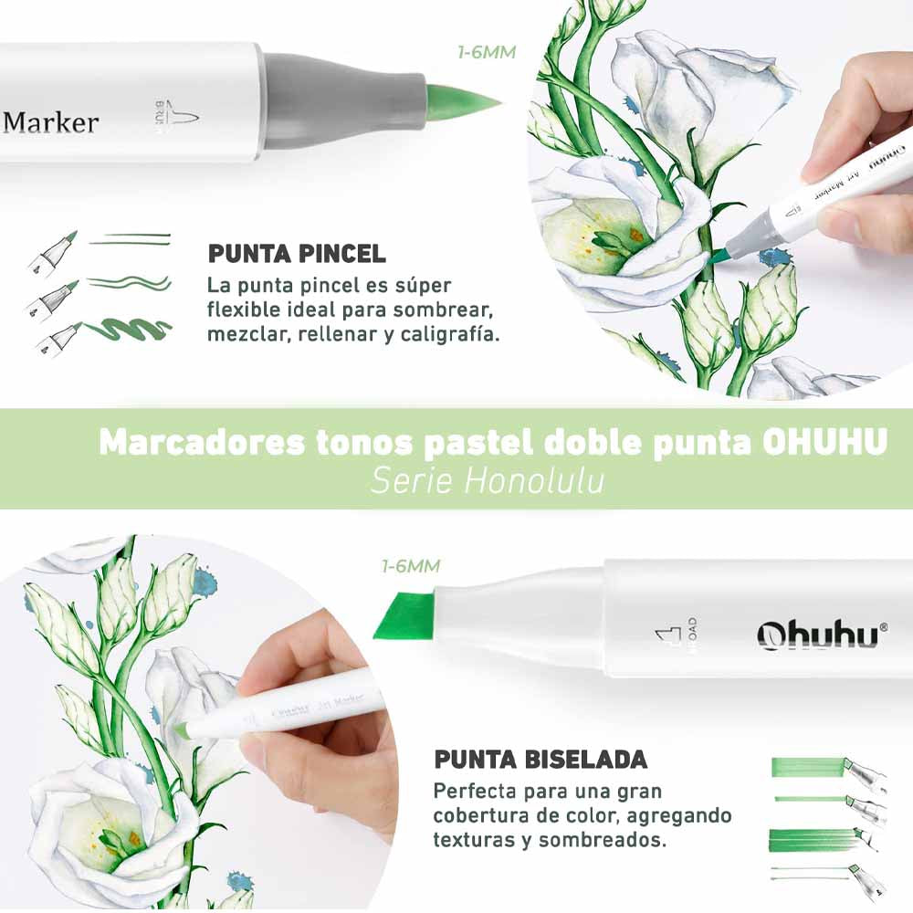 Ohuhu 96 marcadores pastel dulzura Pincel&biselada