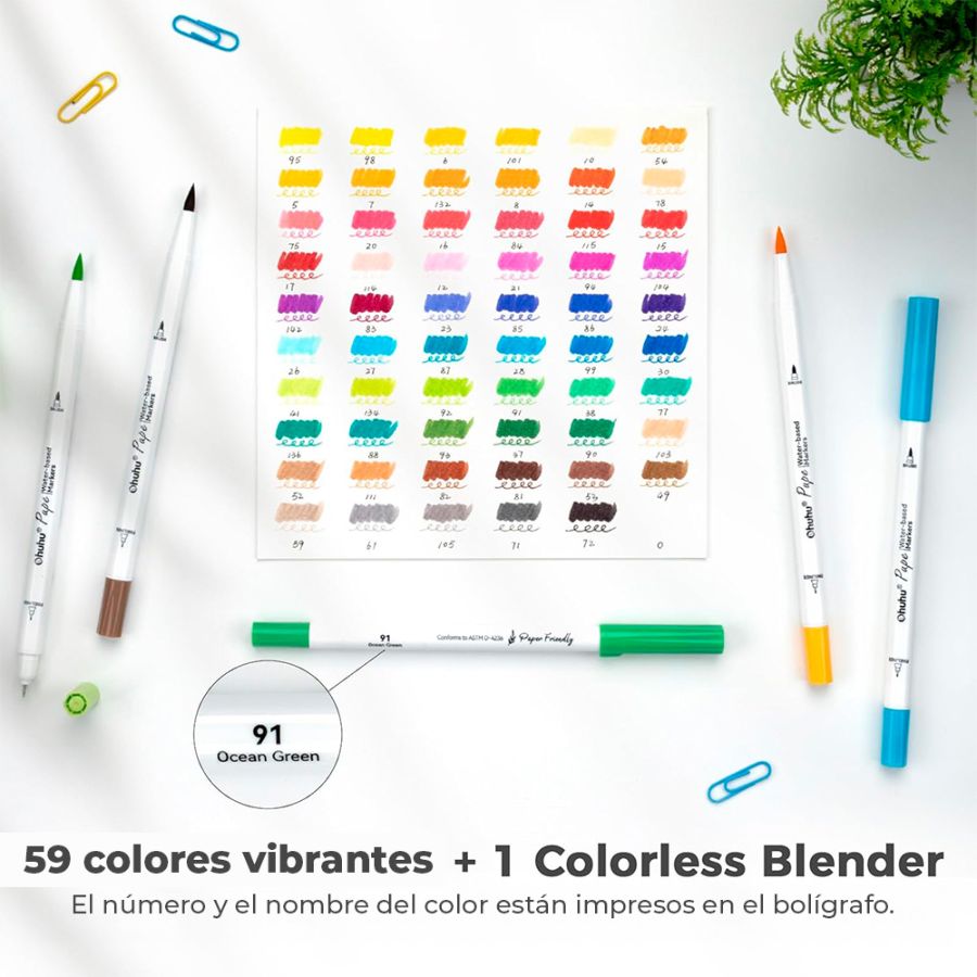 60 Marcadores base agua PUPE (Paper Friendly) Ohuhu