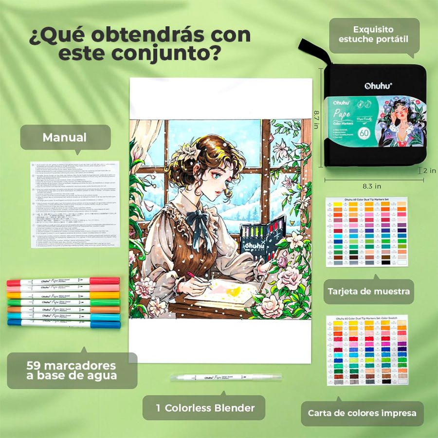 60 Marcadores base agua PUPE (Paper Friendly) Ohuhu