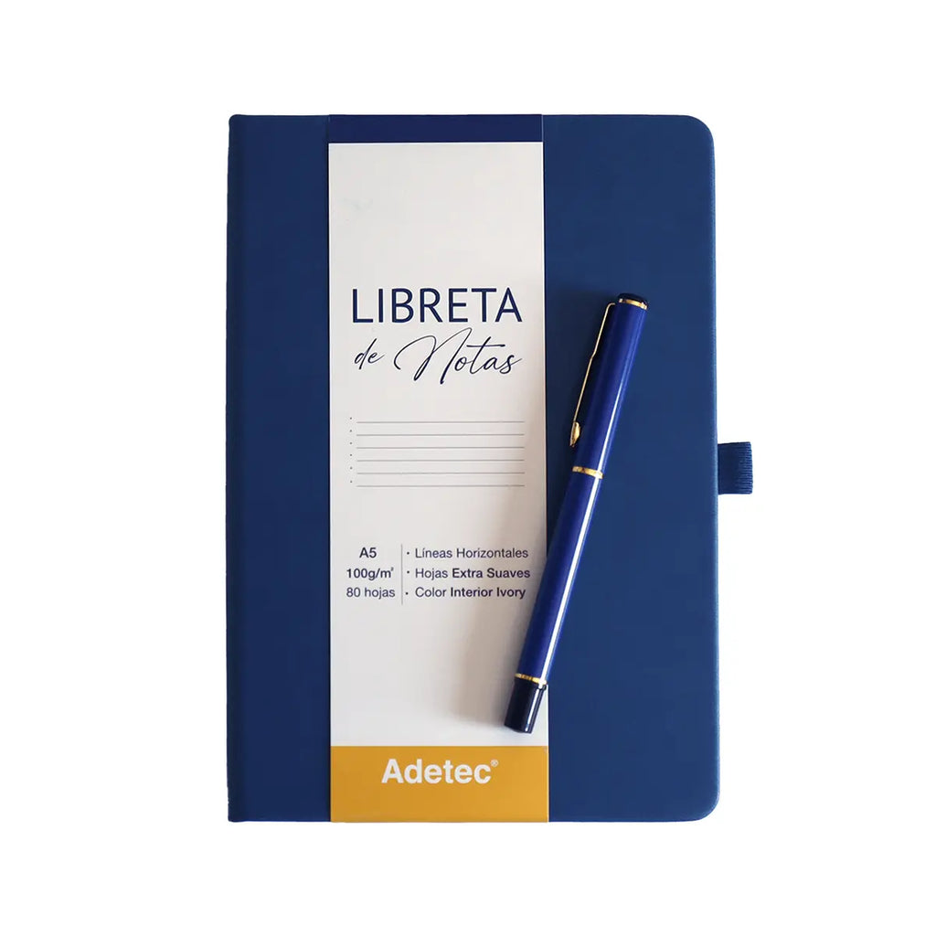 Caja Regalo Libreta + Boligrafo Adetec Azul