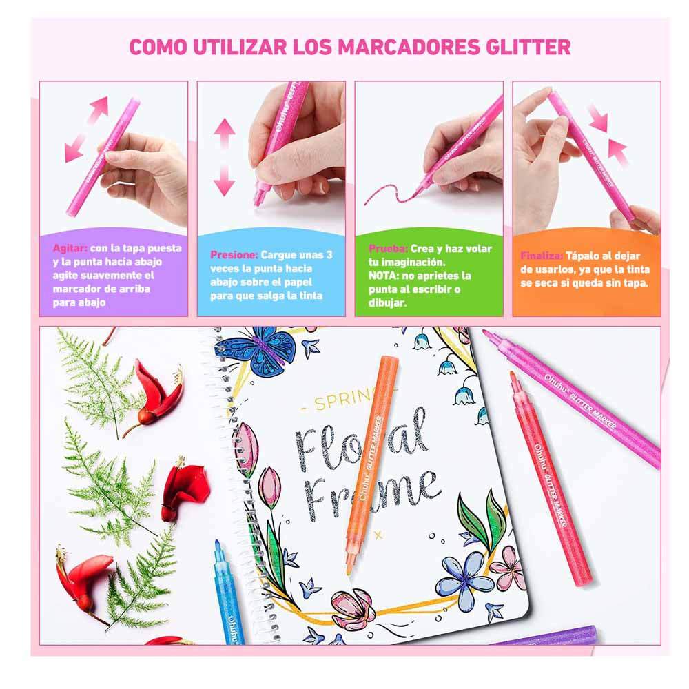 Ohuhu marcadores glitter con purpurina