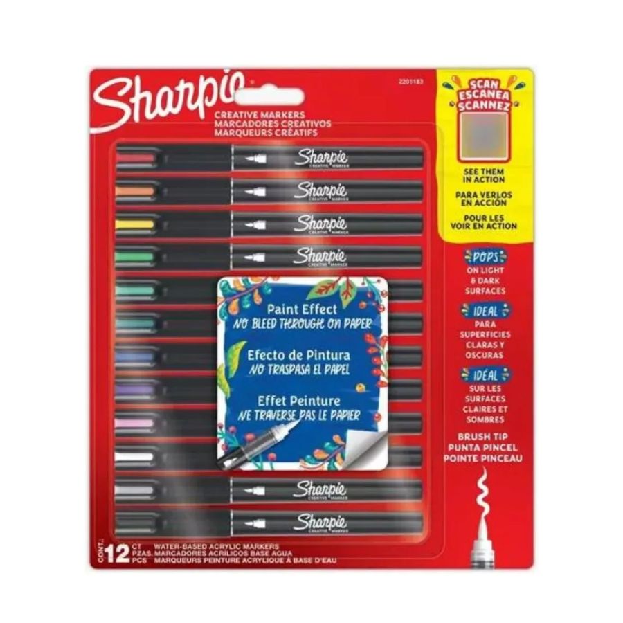 Marcadores Sharpie Acrílicos punta pincel 12 colores