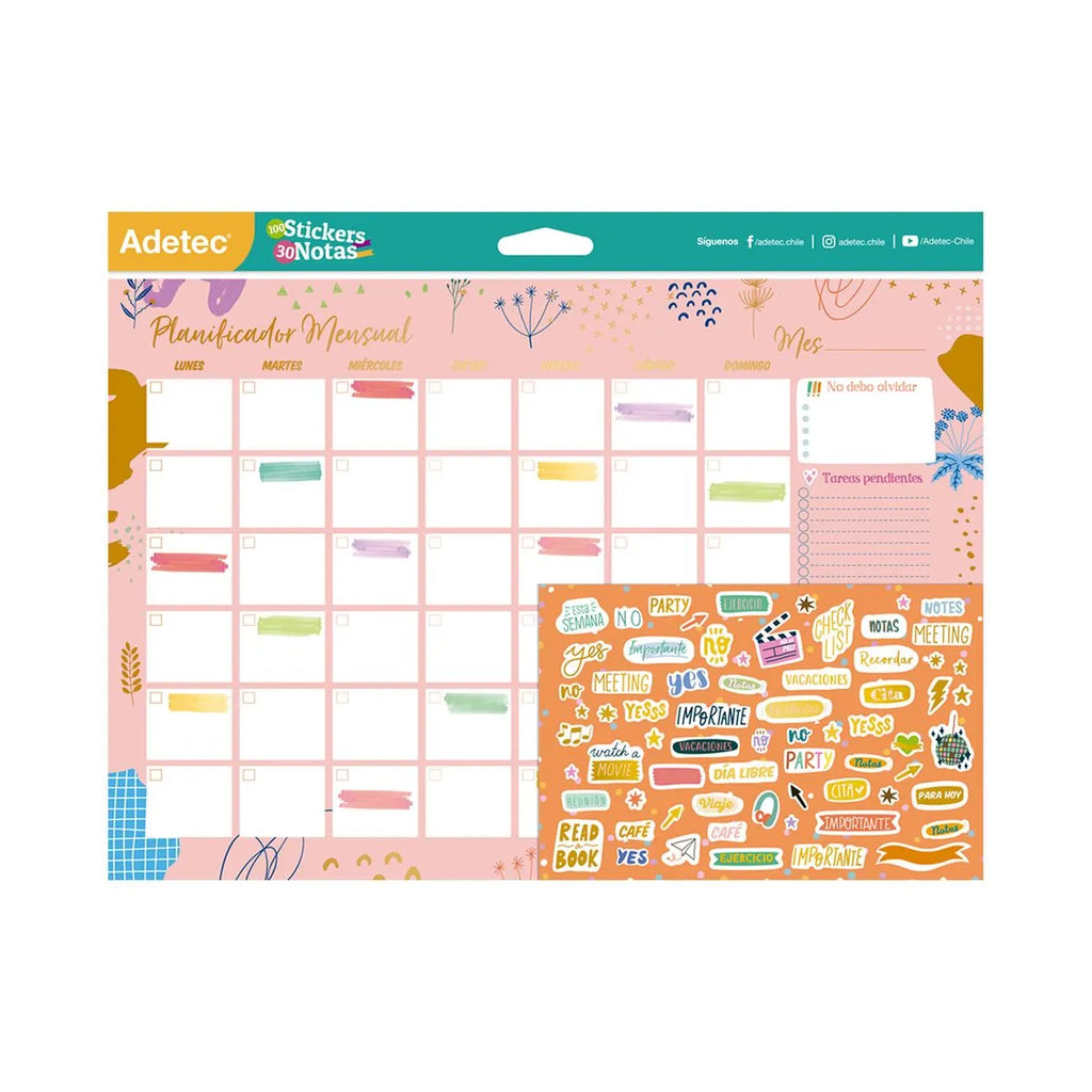 Planificador Mensual Adetec Con Stickers Y Folia