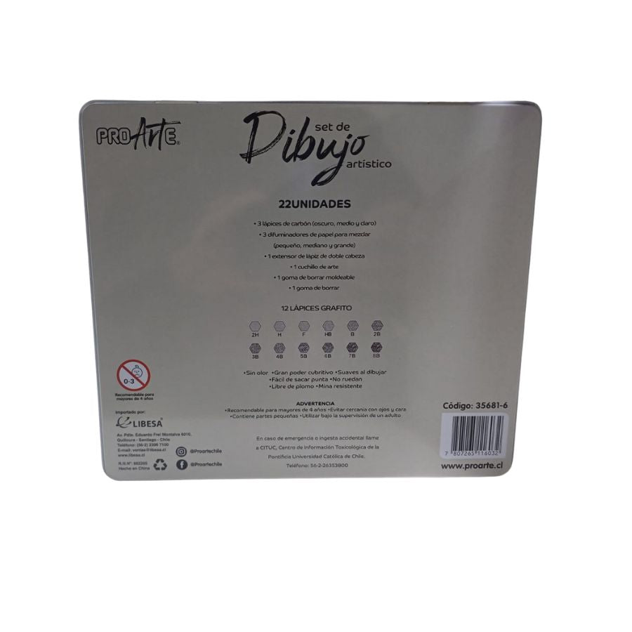 Set Dibujo Artístico Proarte 22 pcs caja Metálica